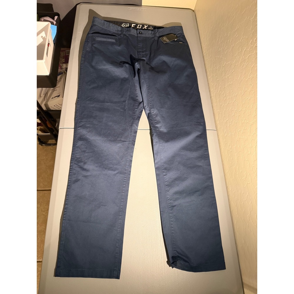 Fox Racing Mens Navy Blue Stretch Chino Pants Slim Fit 21160-007 Size 34x32 NWT